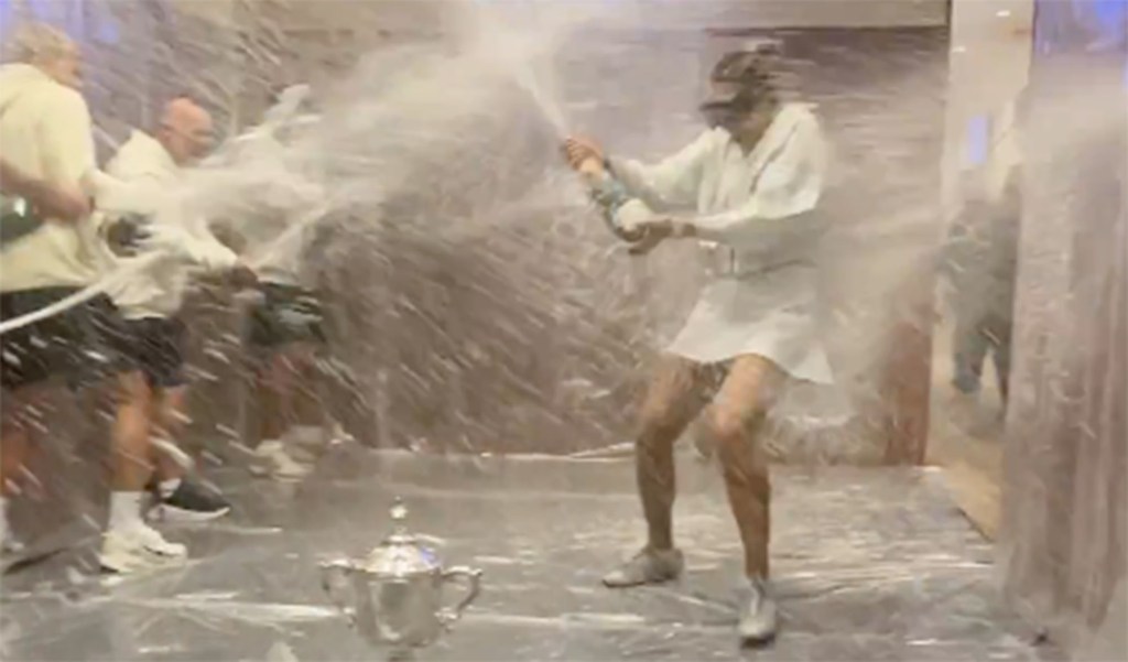 Aryna Sabalenka Soaks Up Locker-Room Champagne After Second Straight U.S. Open Title