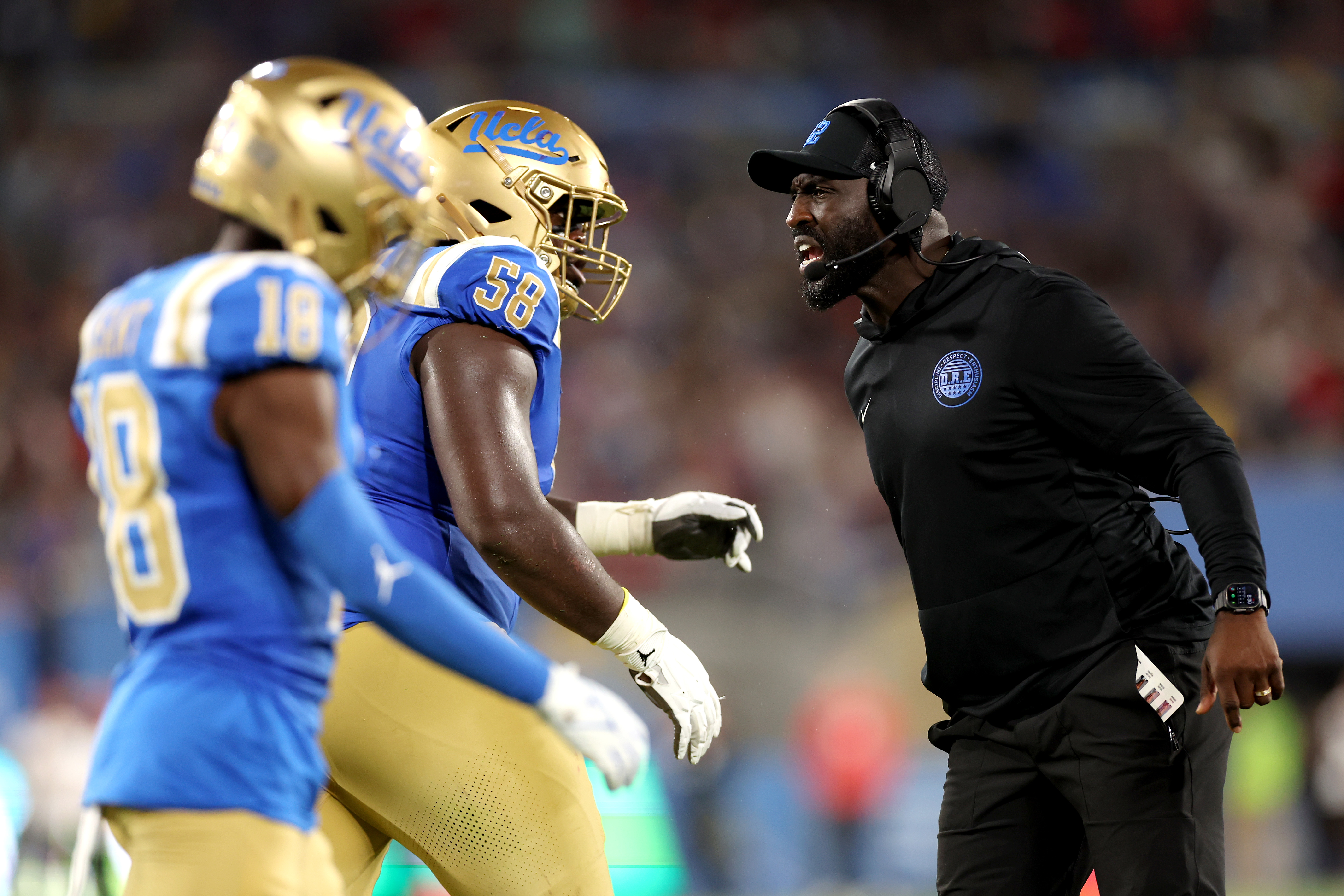 DeShaun Foster celebrates a stop on fourth down
