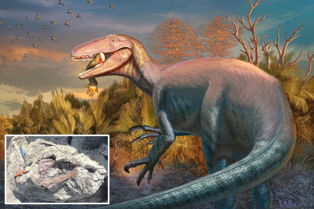 New apex-predator dinosaur Joaquinraptor casali fossilized mid-meal in Patagonia