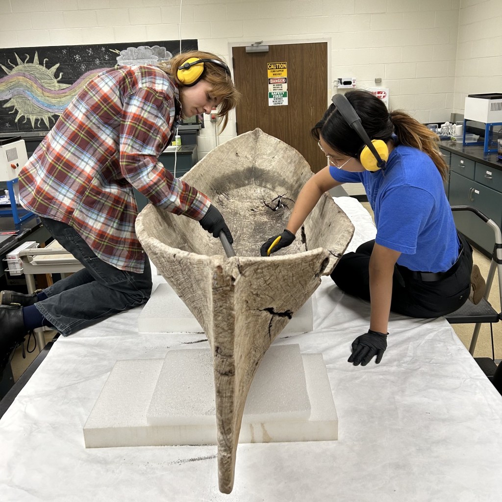 Close view of canoe's hull