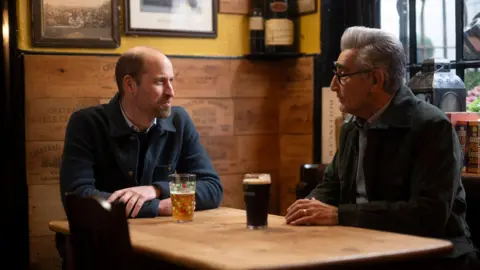 Prince William shares a pint with Eugene Levy during Windsor Castle tour on Apple TV+ travel show
