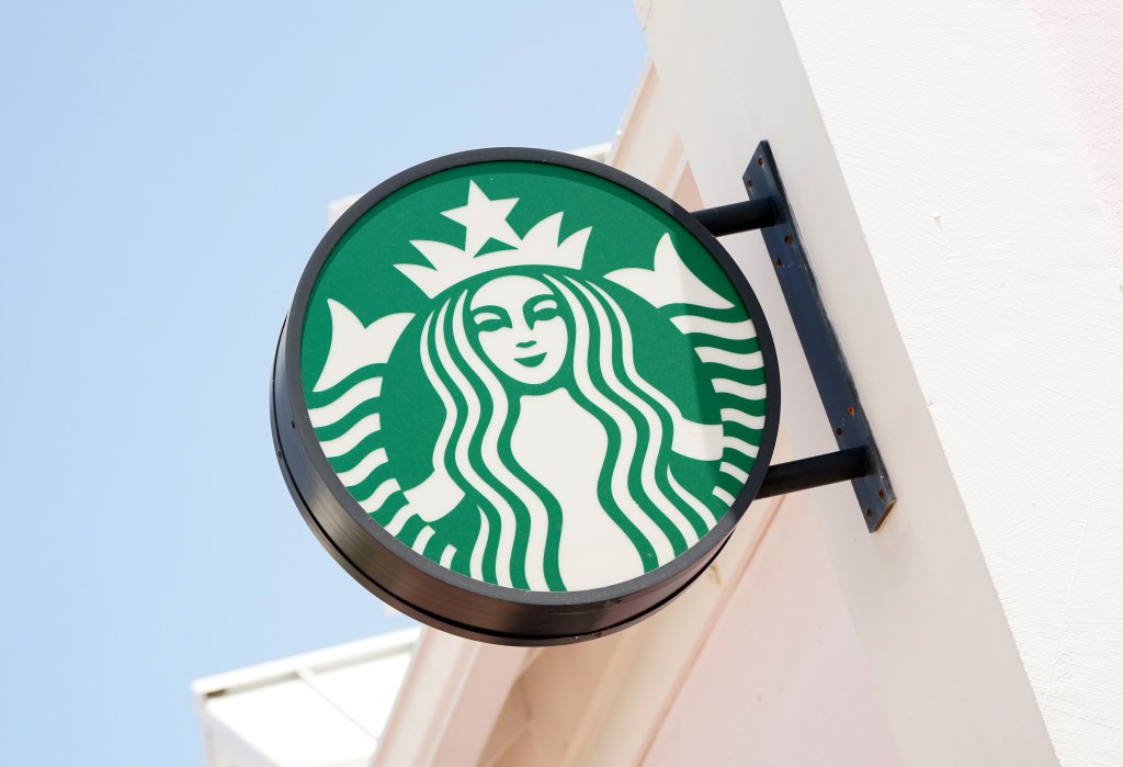 General view of Starbucks coffee sign