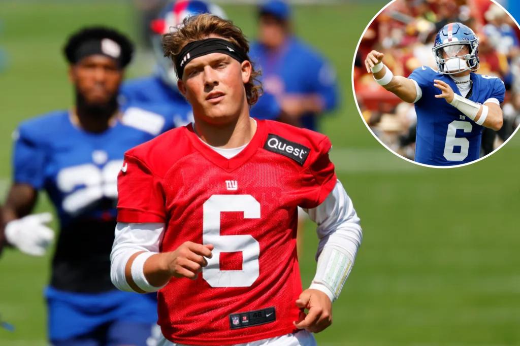 Jaxson Dart balances teammate role and competitive urge while waiting for Giants' turn