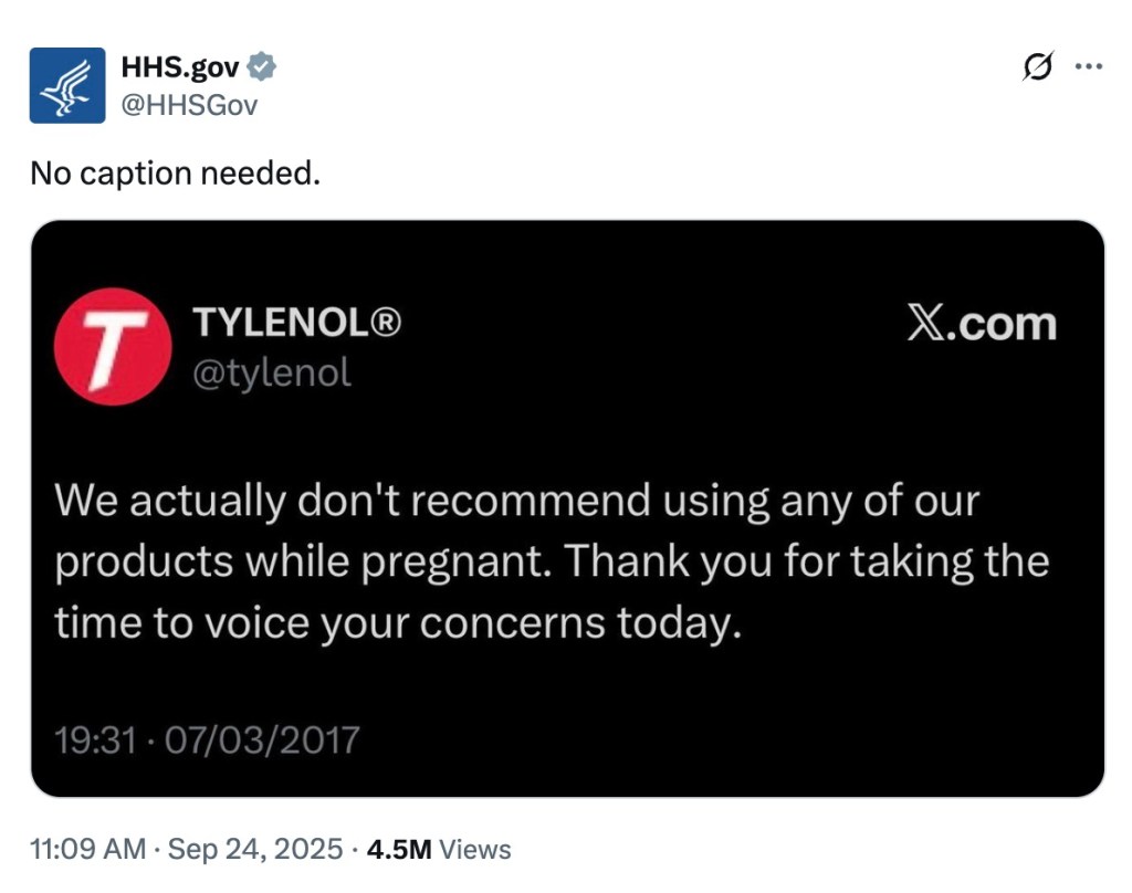 White House Tylenol post reaction