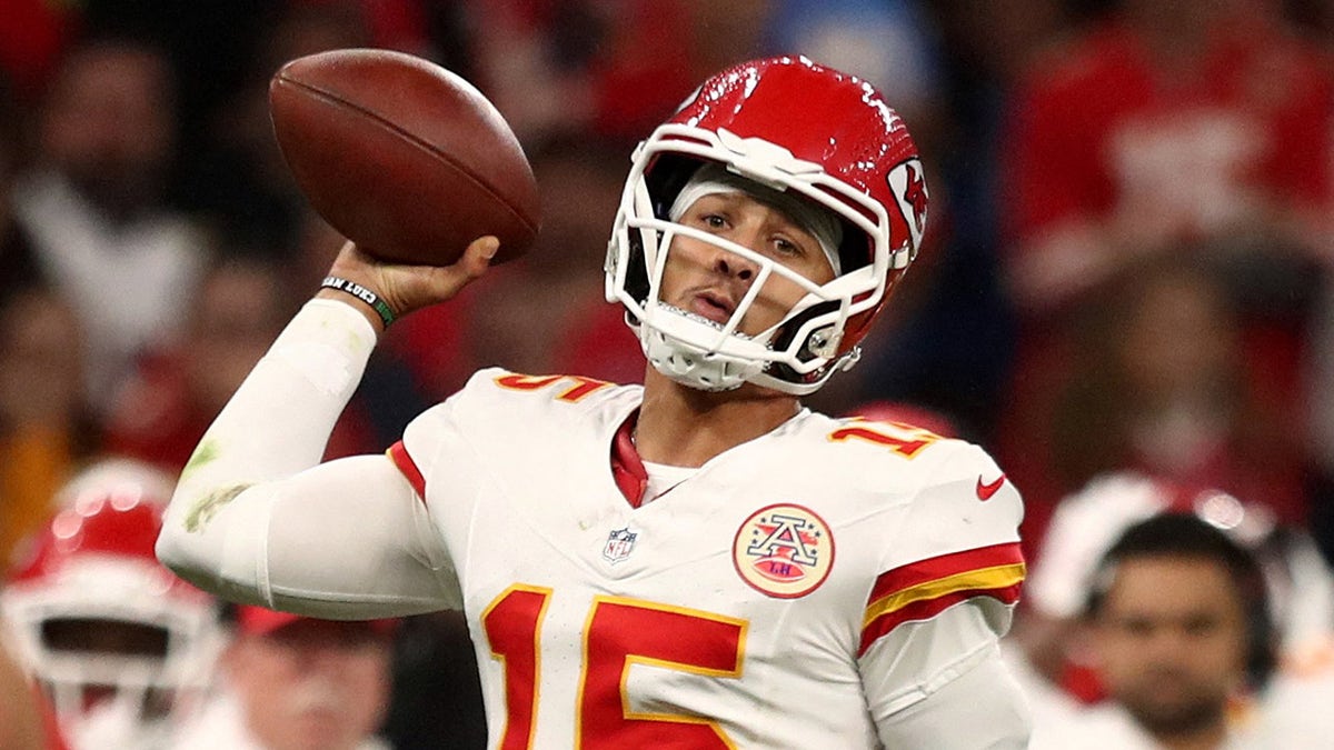Patrick Mahomes passes during the game in Brazil