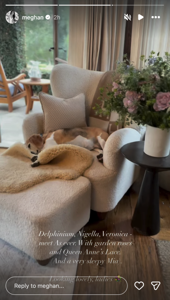 Close-up of flowers and vase from Meghan’s Instagram post