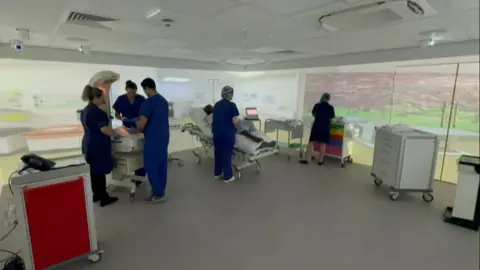 A simulated delivery room is part of the laboratory setup