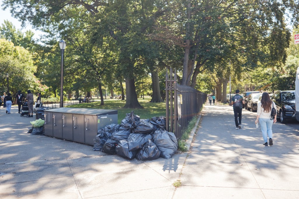 Trash and debris piled near the McCarren Park Pool area