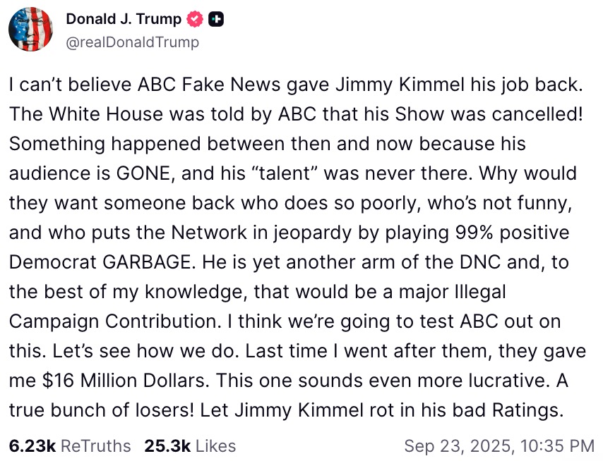 Trump post on Truth Social