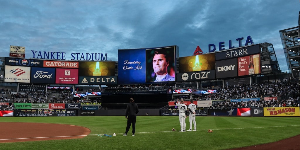 Yankee Stadium scoreboard with remembrance message