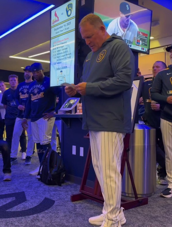 Brewers celebration in clubhouse