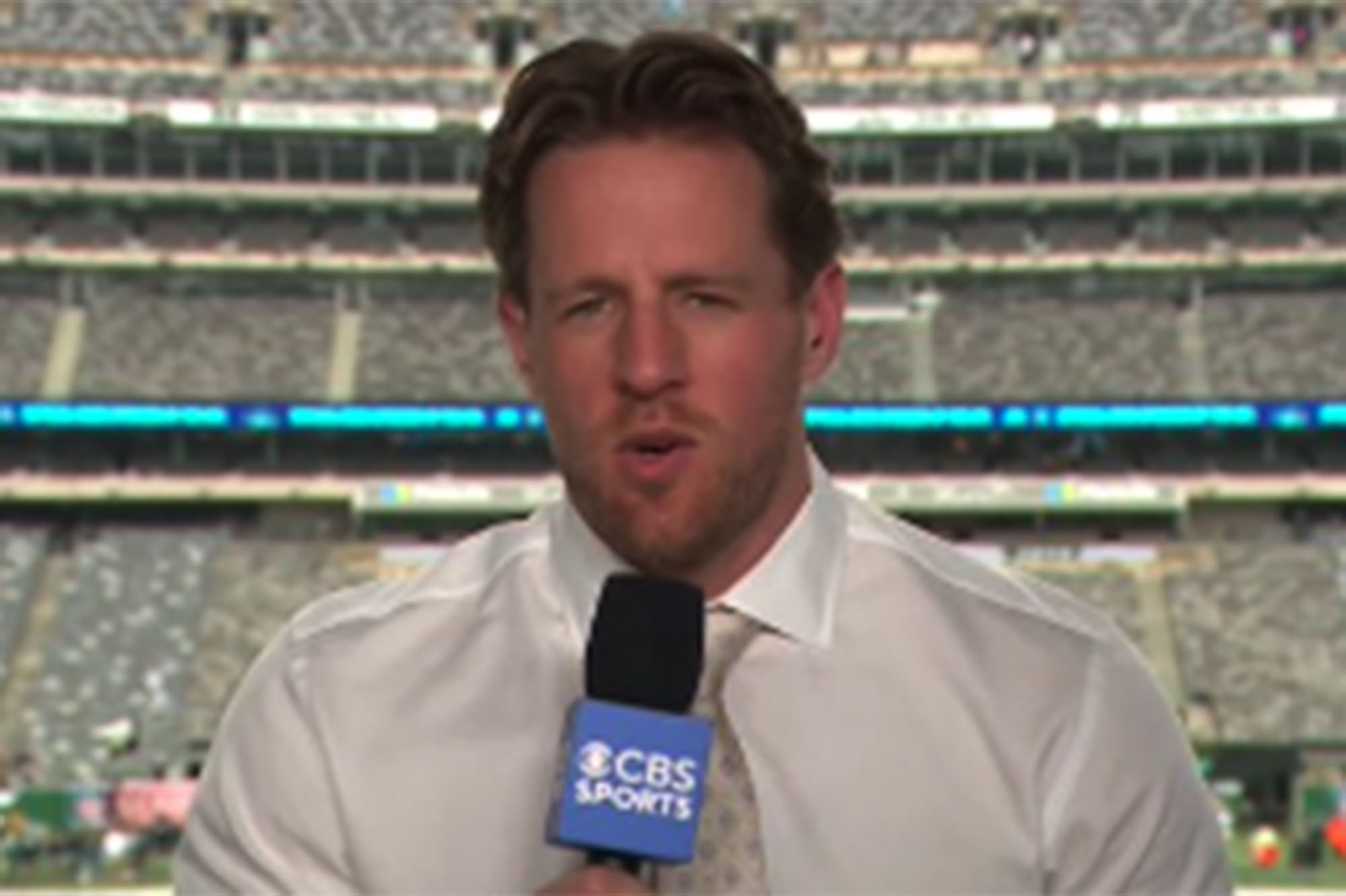 J.J. Watt in the booth during the Jets-Steelers game