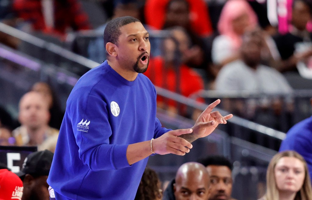 Chicago Sky coach Tyler Marsh calls out to players during a game