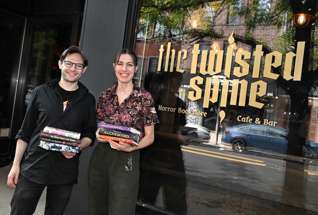 Bookcase and cafe interior at The Twisted Spine