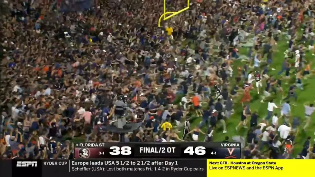 Virginia Cavaliers stun No. 8 Florida State in overtime, field storm sparks safety concerns