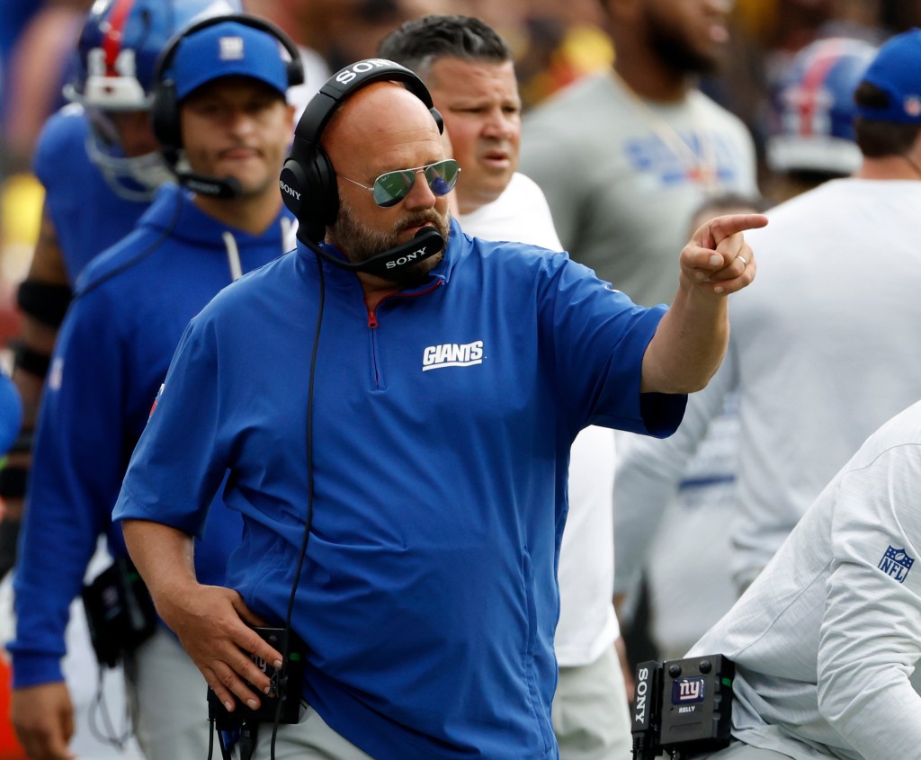 New York Giants head coach Brian Daboll reacts