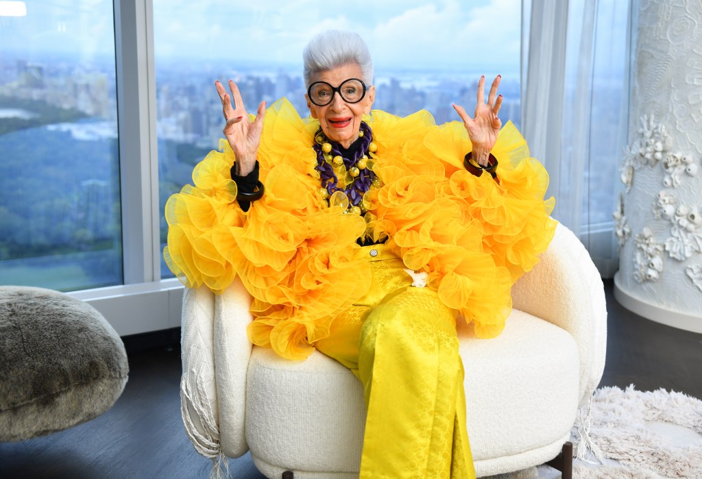 Tiger-print pants and floral-pattern jacket from Iris Apfel's archive