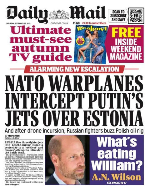 Three Russian jets enter Estonian airspace as Baltic tensions rise, UK papers weigh domestic headlines