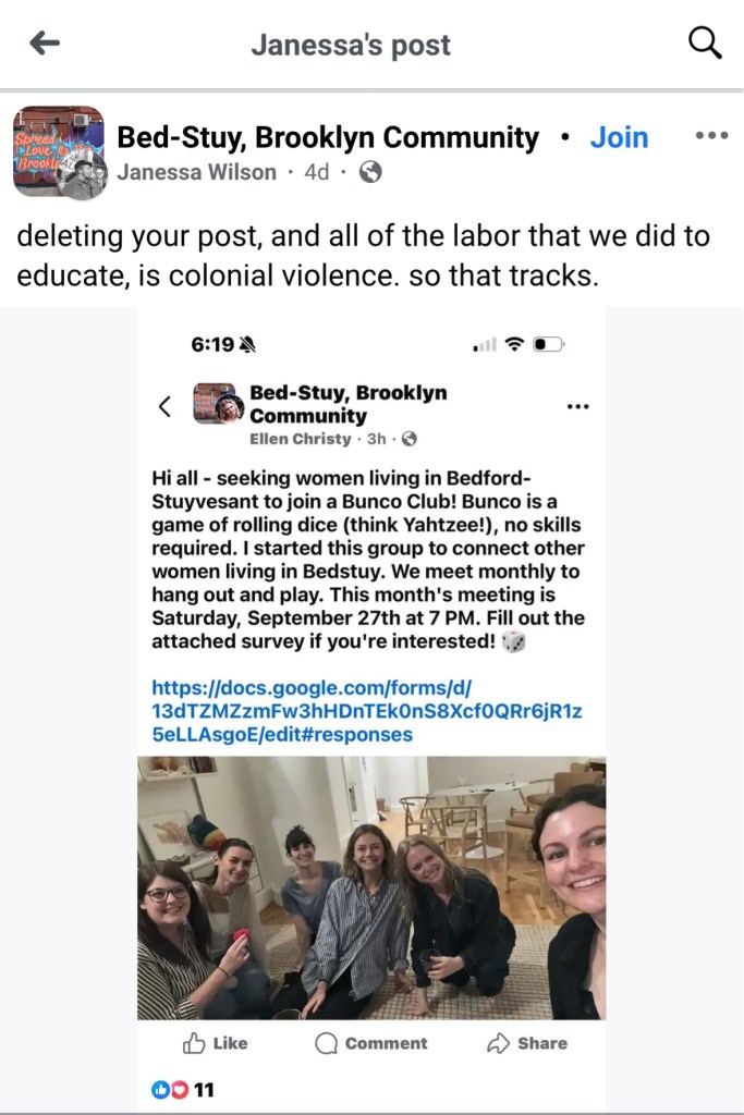 Close-up of a social media post about Bunco club