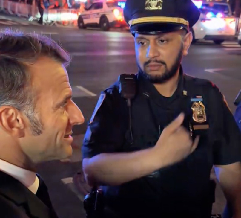 French president during walk in Manhattan