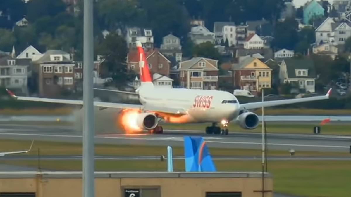 Swiss Airlines jet engine catches fire during aborted takeoff at Boston Logan