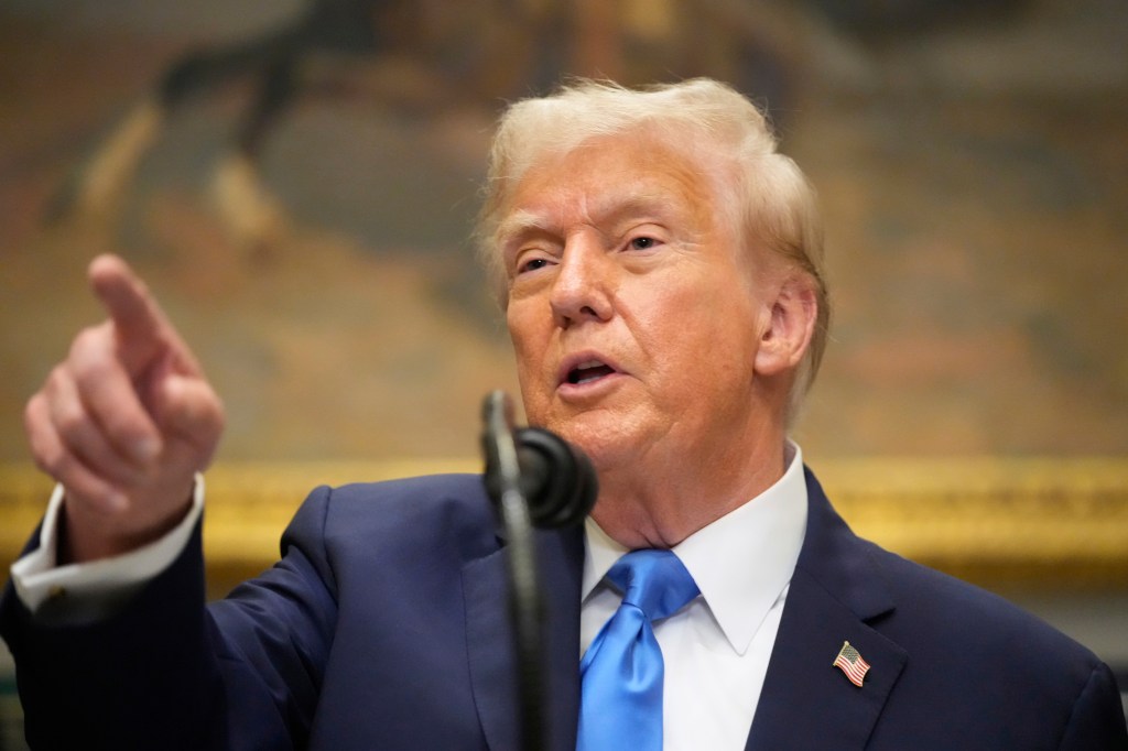 Trump speaks at an event, Roosevelt ceremony