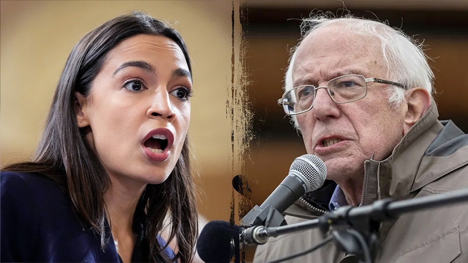 Sen. Bernie Sanders and Rep. Alexandria Ocasio-Cortez at a public event