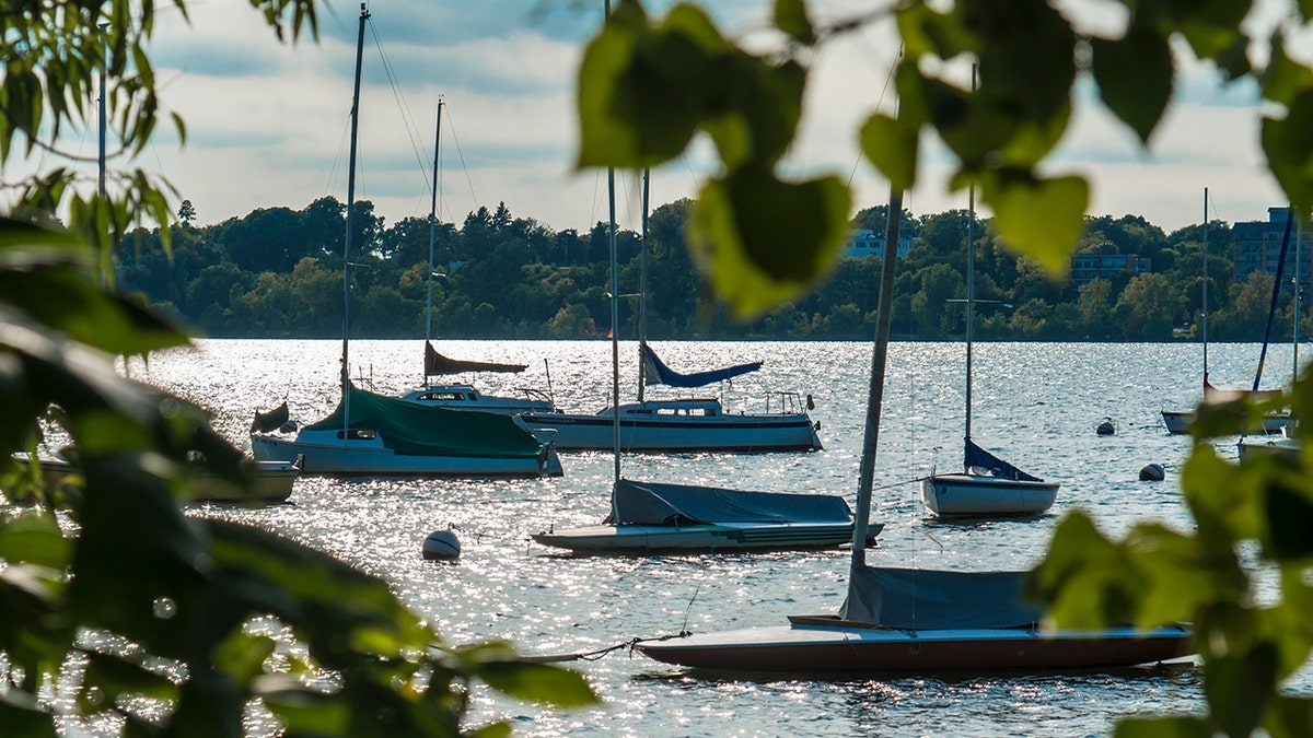 Empty boat docks on Lake Minnetonka