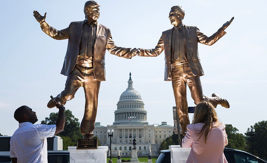 New Statue of Trump and Epstein Appears Outside U.S. Capitol, Protests Grow Worldwide