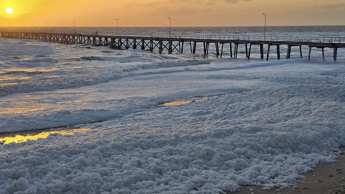 Hazardous sea foam floods Port Noarlunga Beach, prompting health warnings