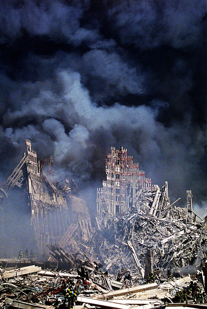Smoke and debris over Lower Manhattan on Sept. 11, 2001