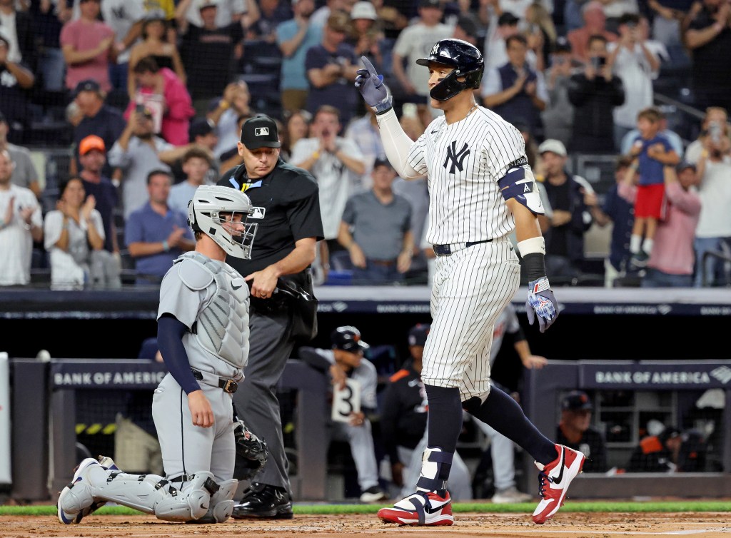 Judge homers twice, ties DiMaggio as Yankees cruise past Tigers 9-3