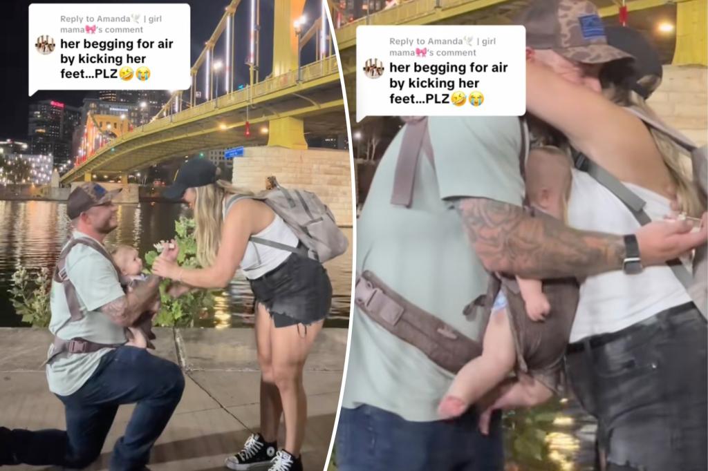 Viral moment: Bride's exuberant proposal hug nearly suffocates baby; sparks online debate