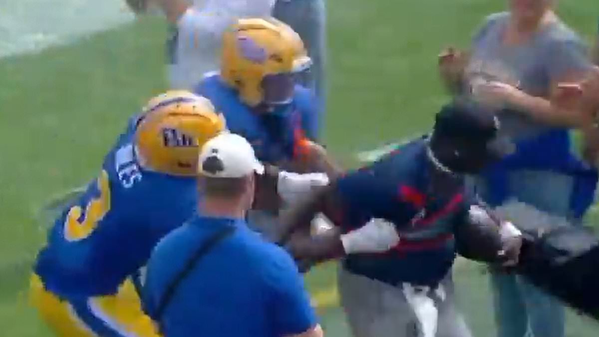 Bizarre sideline scuffle erupts as Pitt ball boy clashes with players after pick-six