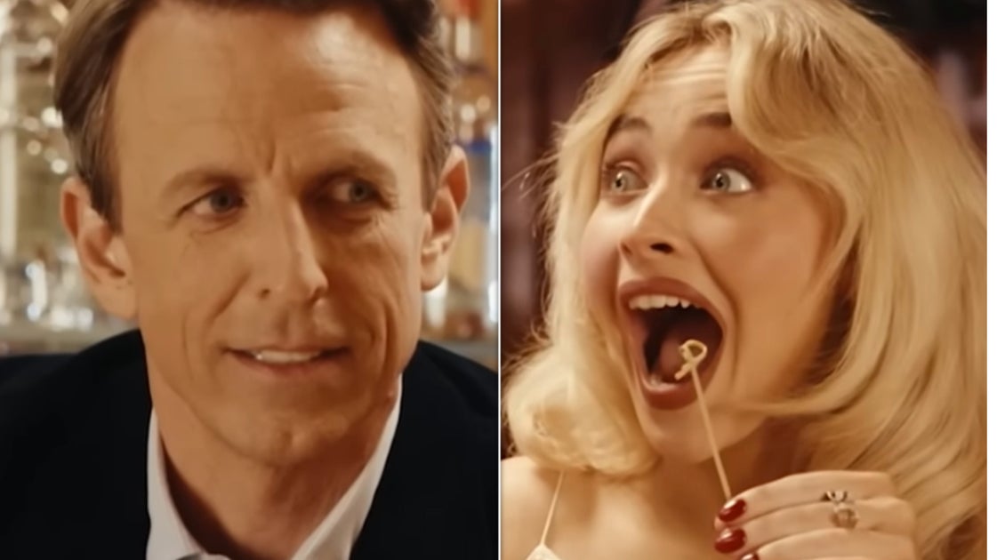Sabrina Carpenter and Seth Meyers Day-Drinking Moment Includes Osama Bin Laden Joke on Late Night