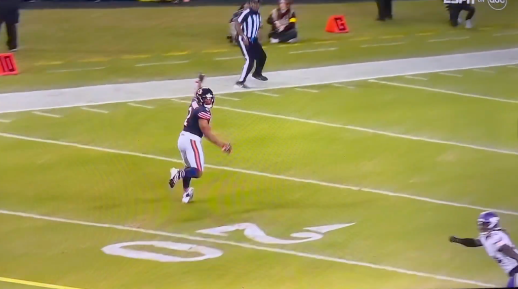 DJ Moore runs free after the throw that fell incomplete