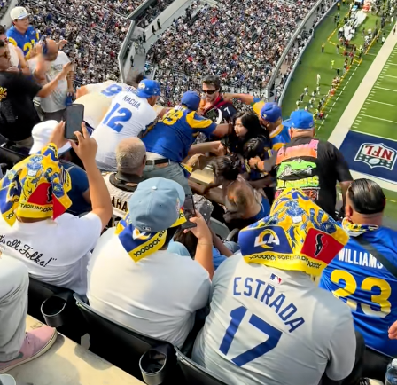 Close-up of fans during altercation