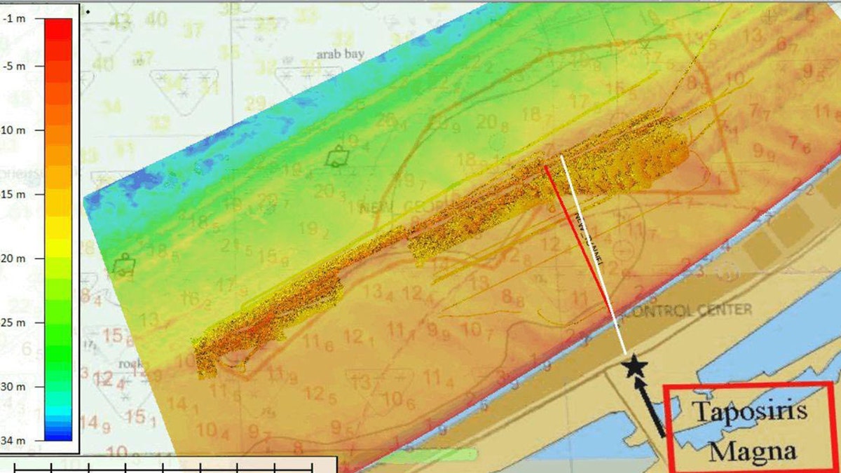 Close-up of ancient anchors and amphorae recovered from the site