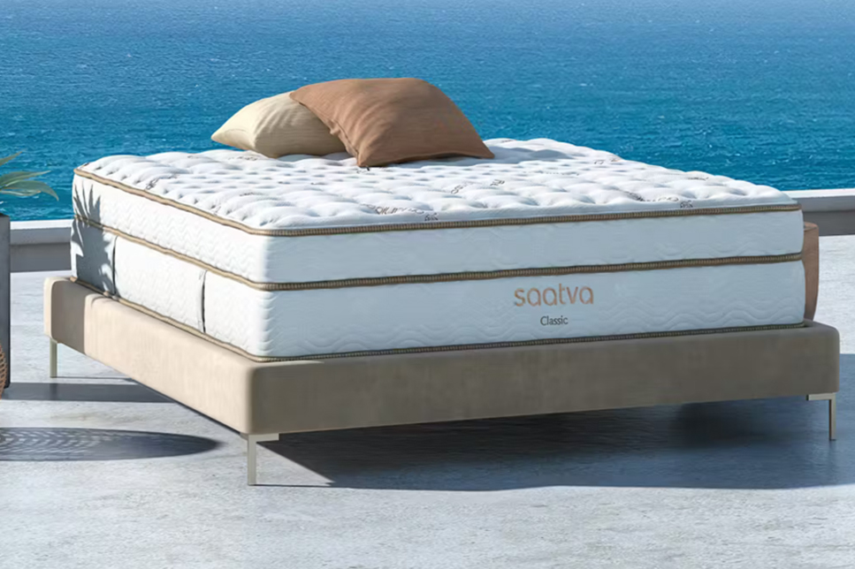 Close-up of mattress layers showing foam and coils