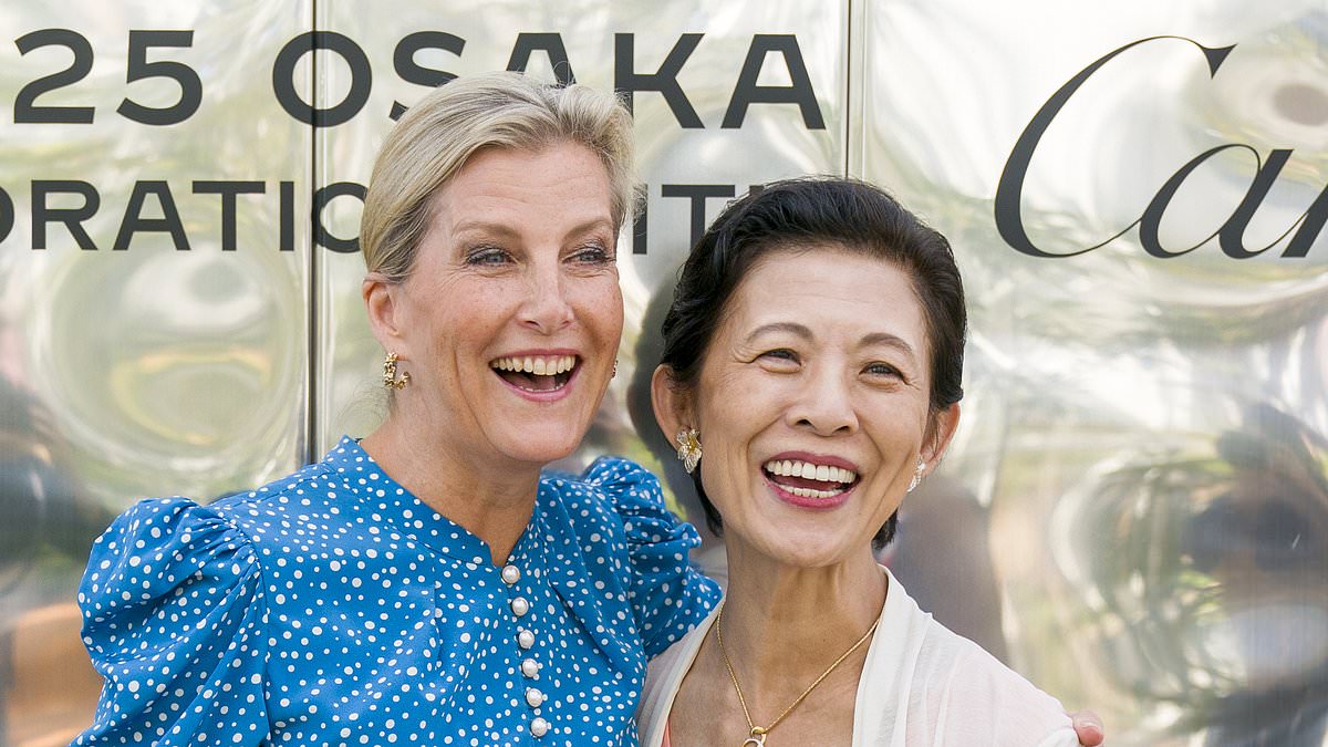 Duchess of Edinburgh shines in blue polka-dot dress at Osaka Expo with Princess Takamado