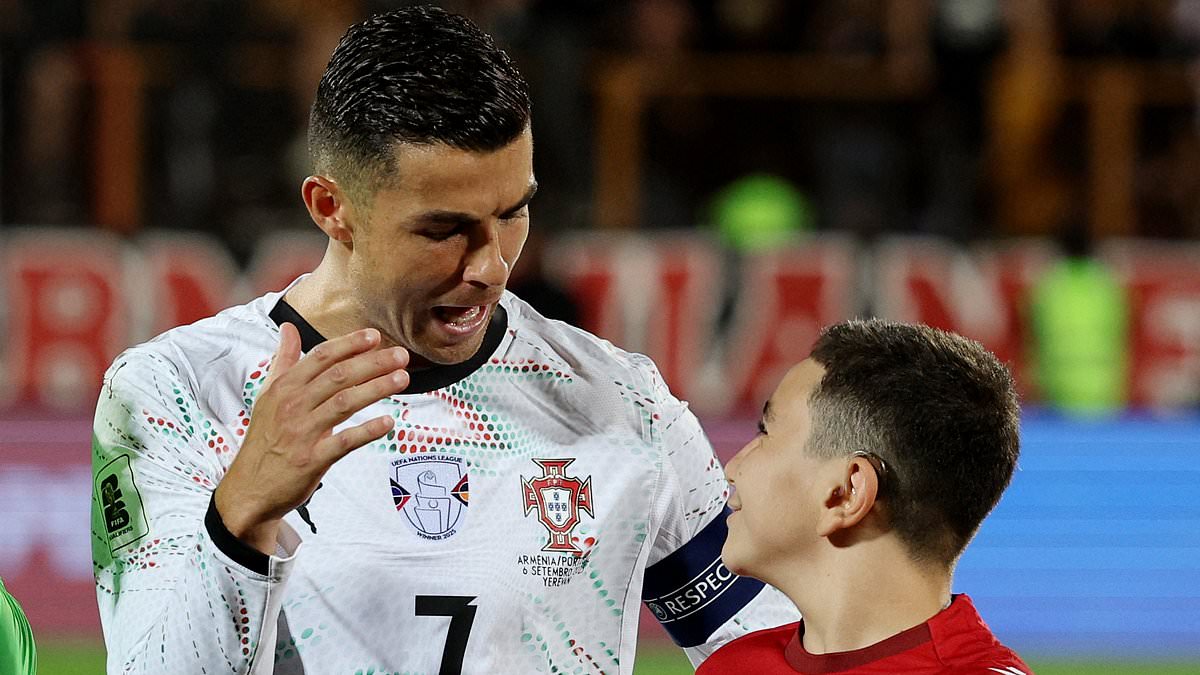 Cristiano Ronaldo comforts crying mascot, scores twice as Portugal rout Armenia 5-0