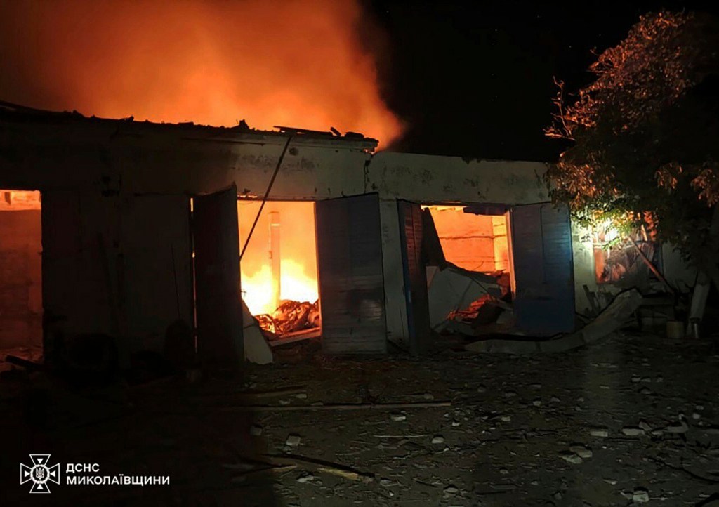 Building on fire in Ukraine