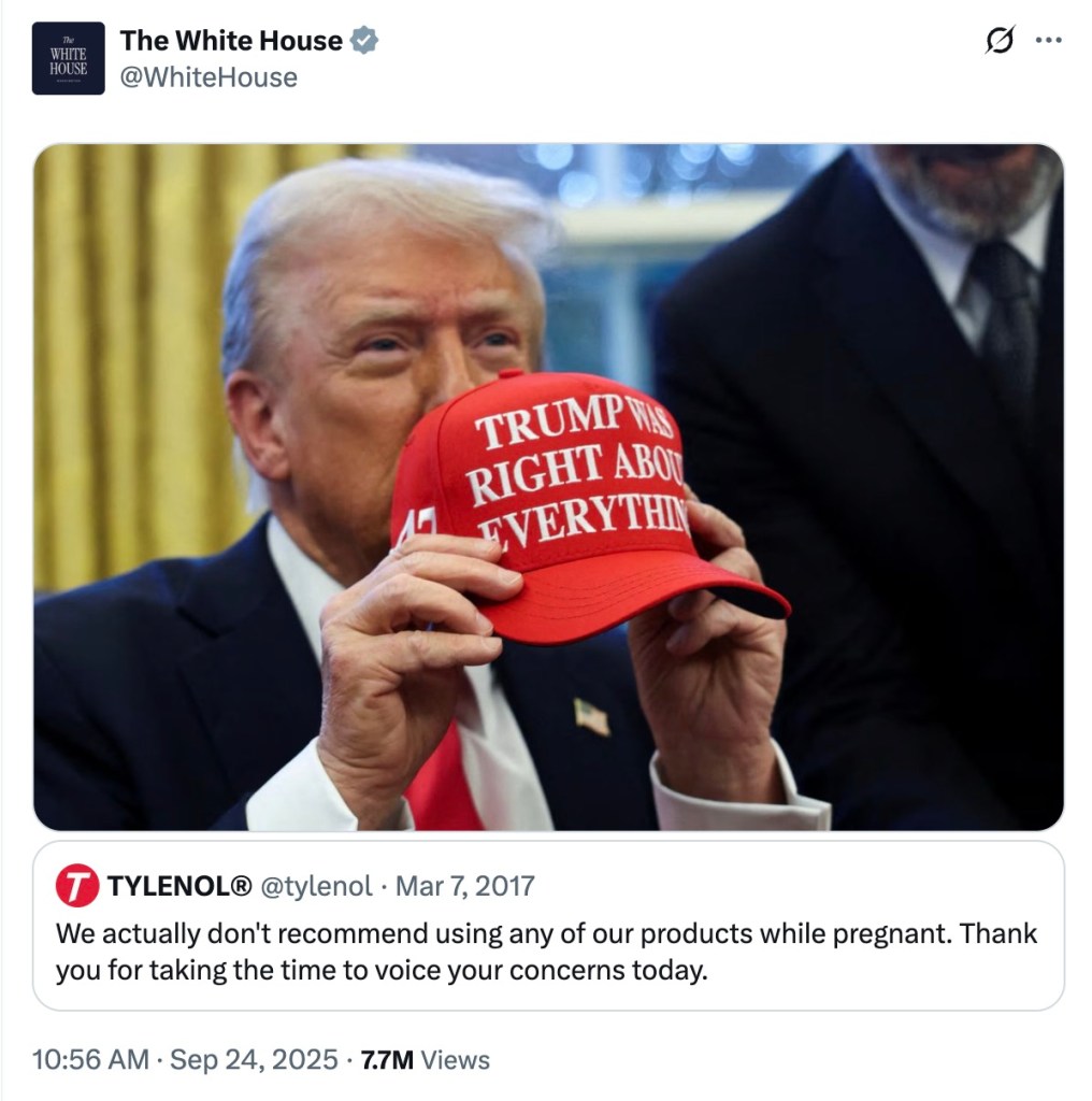 White House Reposts Tylenol Warning as Trump Ties Pregnancy Use to Autism Concerns