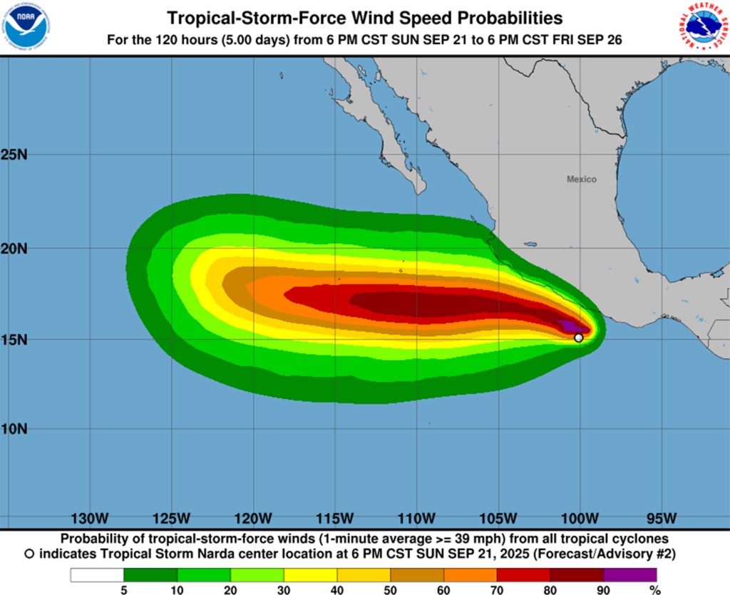 NOAA image of Tropical Storm Narda