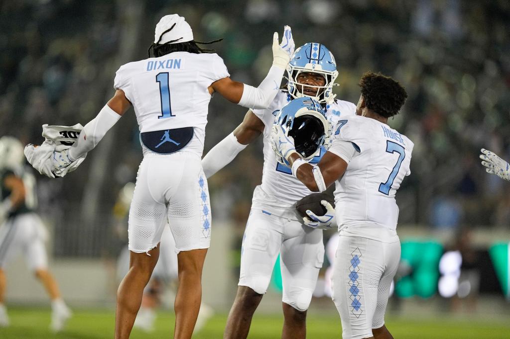 North Carolina defense celebrates