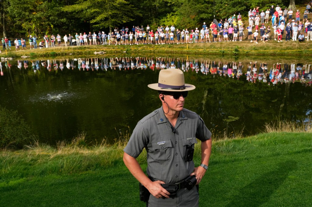 New York Park Police officer watches the action