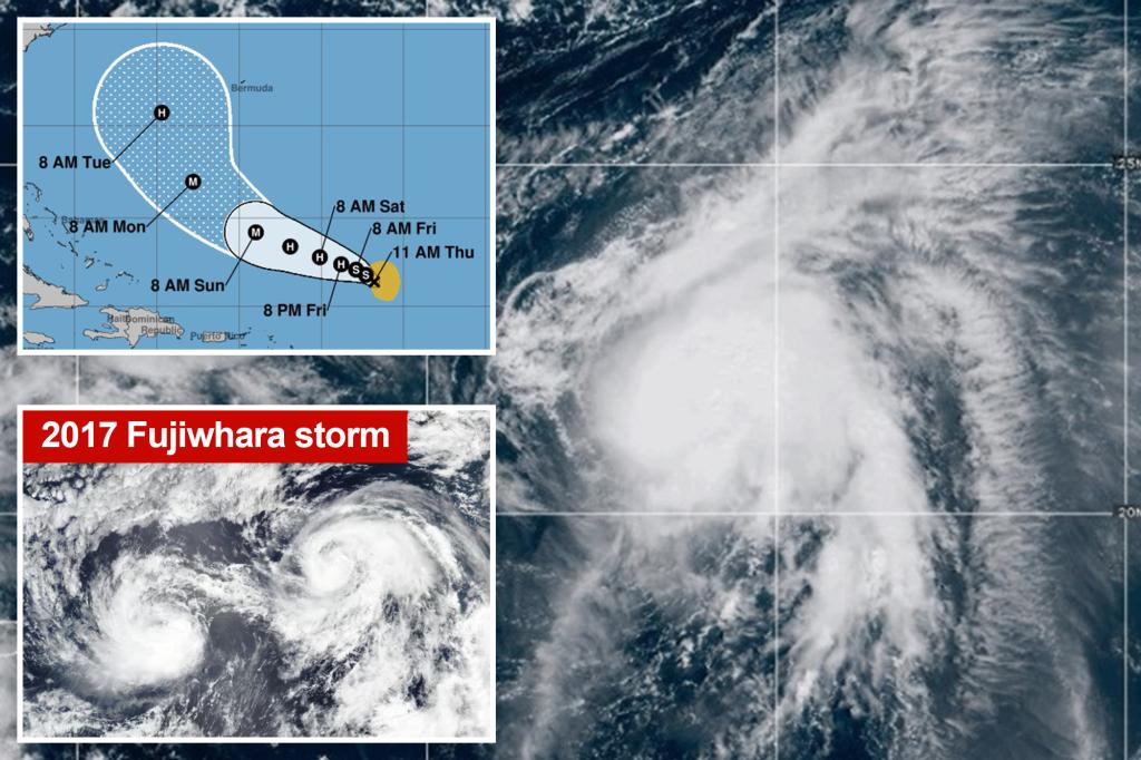 Two Atlantic tropical cyclones could test Fujiwhara? Humberto, Imelda trackers prompt Bermuda watch
